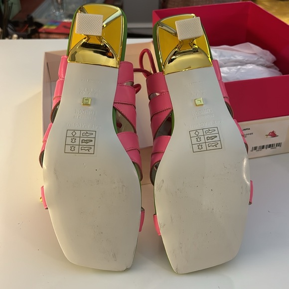 Iconic Kat Maconie pink and green Nappa leather Sandals with 2” heels. - Picture 7 of 10